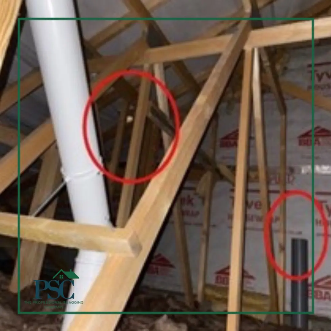 Attic Snagging List - Roof with Waste and Extractor Fan breaching regulations The Professional Snagging Company 